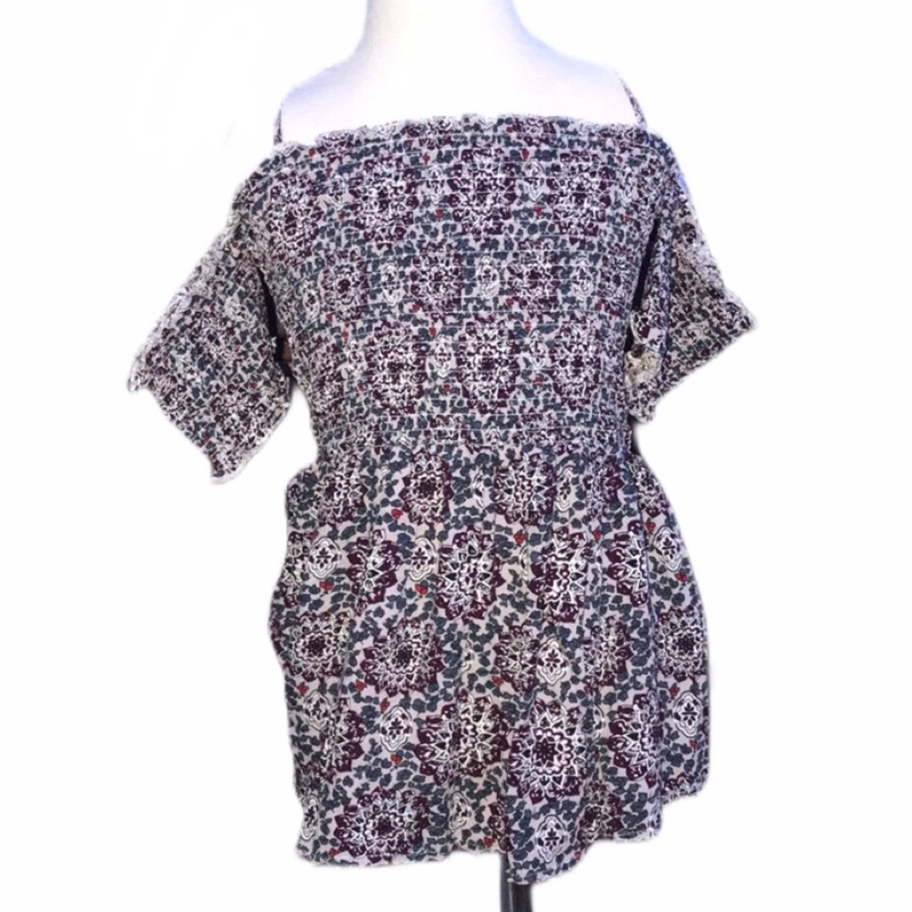 Charlotte Russe off the shoulder spaghetti strap smocked flounce floral top sz M